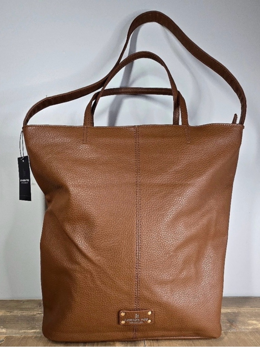 London Fog Tan Pebbled Leather Shoulder Bag